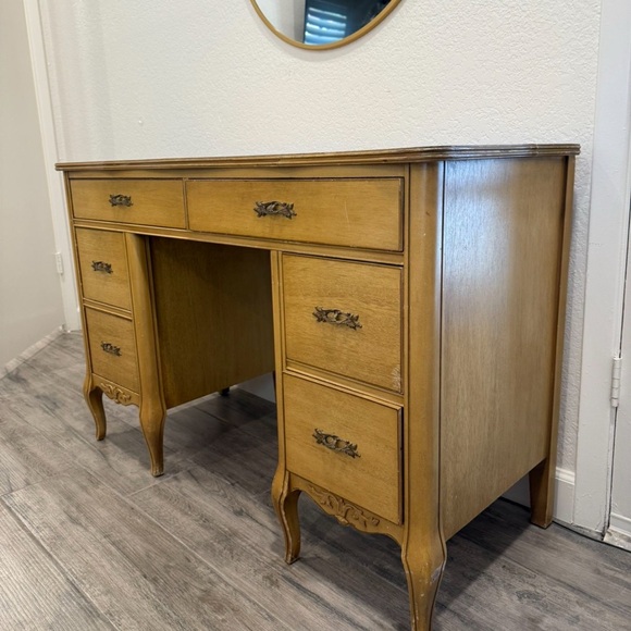 Vintage Wooden Desk with Brass Handles - Picture 1 of 5